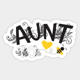 Aunt To Be | Modern Cute Black And White Floral Typography With Yellow Bee And Heart | New Baby Announcement Sticker